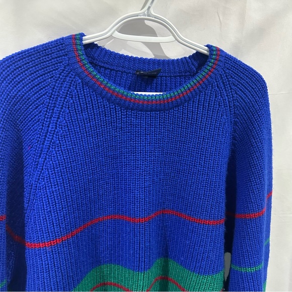 Vintage Ribbed Knit Sweater Blue Green Red Striped Crewneck 90s Y2K - Picture 6 of 9